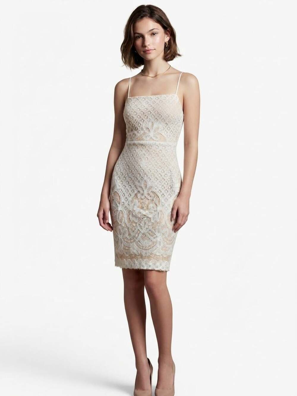 Altar'd State Lace Dress Size L White Nude Cocktail Spaghetti Strap